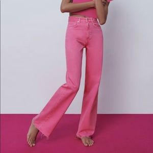 Zara high-waisted wide leg pink jeans